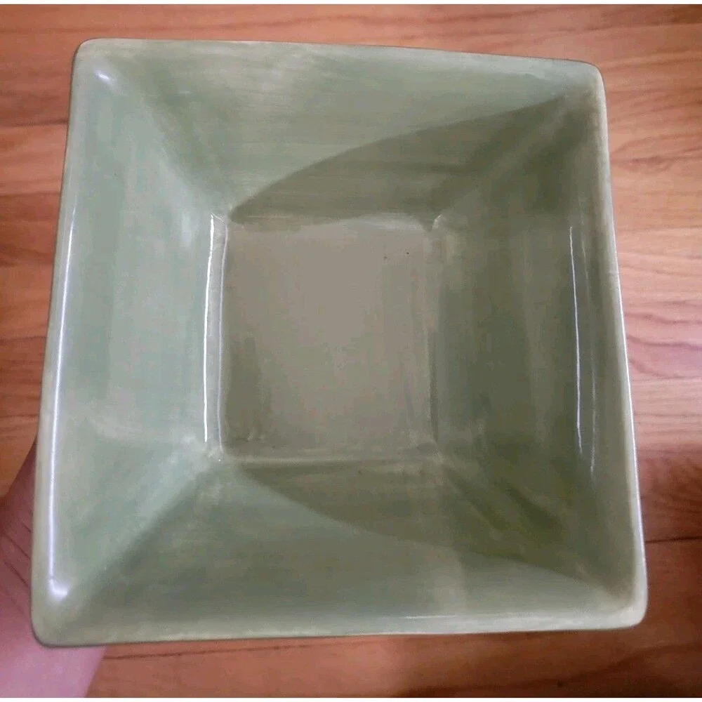Pier 1 Olive Green Earthenware Square Hand Painted Olives Vines Cereal Soup Bowl